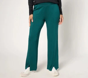 AnyBody Regular Brushed French Terry Full-Length Pants Teal Green Large - Picture 1 of 4