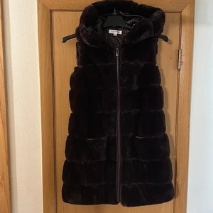Gilet donna Via Spiga pelliccia sintetica con cappuccio zip intera vino viola taglia small - Foto 1 di 11