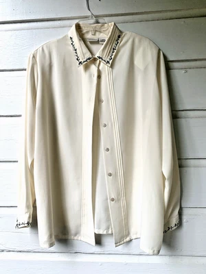 Blusa Koret Crema Botones Mujer Talla 18w Manga Larga Hoja Bordada De Colección Años 90 Foto 1 de 4