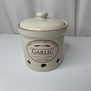 Chefs Fresh Valley Farm Stoneware Crock Garlic Canister 7” W/ Lid St Helena - Picture 1 of 9