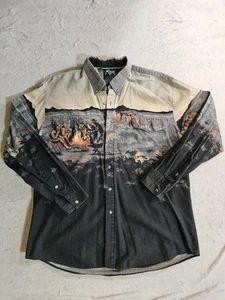 Vintage 90s Roper Borders Western Shirt Campfire Cowboys Pferde Rodeo AOP Gr. XL - Bild 1 von 14