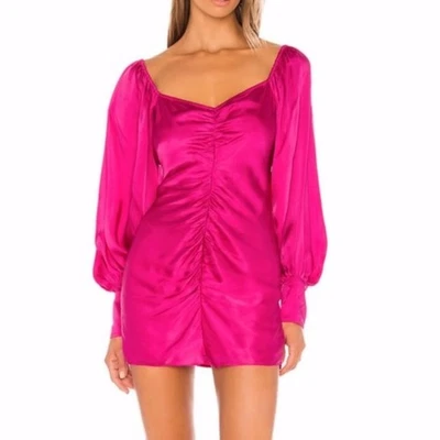 ROCOCO SAND NWT Poppy Satin Ruched Mini Dress in Hot Pink Size S - Image 1 of 4