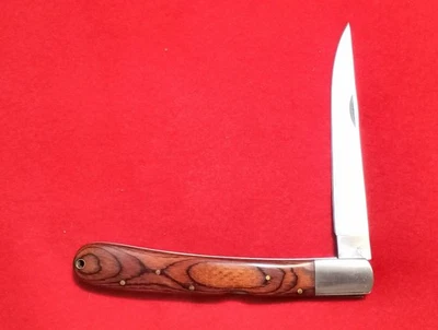 Beautiful Pocket Knife 5 Inch Blade Locking Burnt Wood Handle Well Built - Image 1 of 4