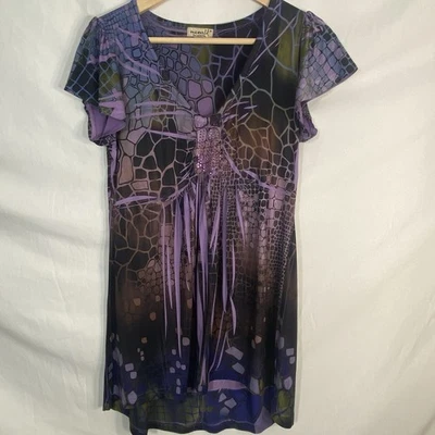 Y2K One World Live & Let Live Women's Top Dress Rhinestone Purple Butterfly M - Image 1 of 4