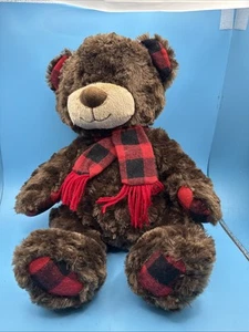 -13” Animal Adventure TEDDY BEAR Plush Christmas Scarf Red Plaid bin 5 - Picture 1 of 6