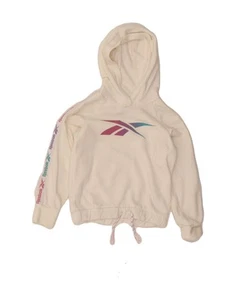 REEBOK Girls Graphic Hoodie Jumper 9-10 Years White Cotton BS11 - Picture 1 of 3