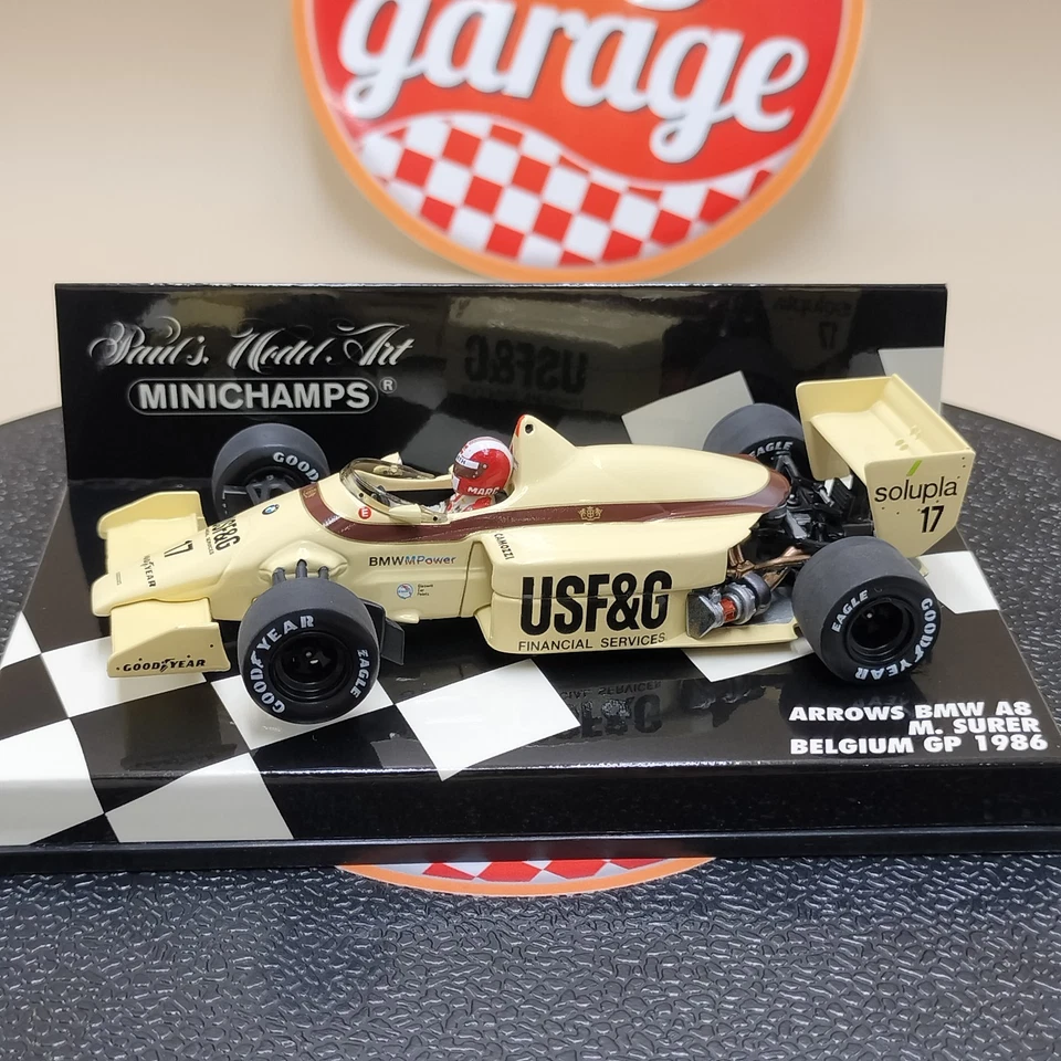 MINICHAMPS 1/43 Arrows BMW A8 Marc Surer #17 Belgium GP 1986 USF&G 400860017 - Image 1 of 4
