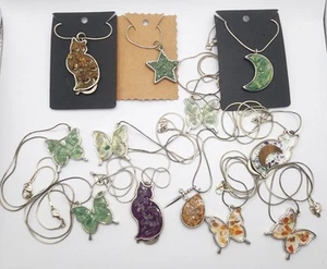 12 Pc Handmade Necklace Lot, Resin & Crystal Pendants, Repurpose,Resale, - Picture 1 of 12