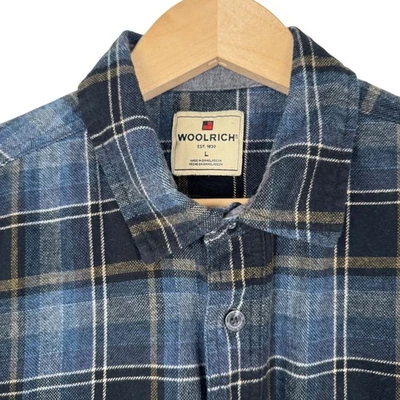 Camisa Woolrich Para Hombres L Azul Franela a Cuadros Algodón Manga Larga Abotonada Exterior Foto 1 de 4