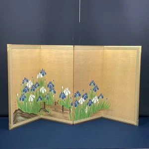 Kakitsubata (Iris) Schermo Pieghevole di Kiyohiko Giapponese Byobu Opera d'Arte 4 Pannelli FS - Foto 1 di 11