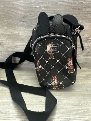 Bolso Bandolera Minnie Mouse Cuero Sintético Negro 2 Cremallera Bolsillo Cartera Miniatura Foto 1 de 4