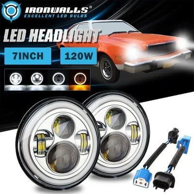 For Mercury Monarch Comet Bobcat 7" Round Chrome LED Headlights Hi-Lo Beam DRL - Image 1 of 4