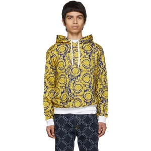 VERSACE Herren Barocco Blau Gold Kranz Grafik Print Hoodie Kapuzenpullover S - Bild 1 von 5