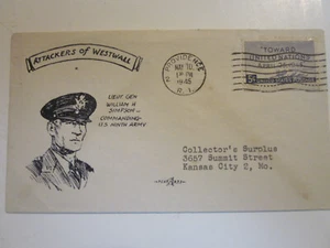 WWI1 US 1945 ALBANY NEW YORK PENT ARTS CACHET LIEUT GEN WILLIAM SIMPSON - Bild 1 von 3
