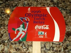 1996 OLYMPIC TORCH RELAY COCA COLA ATLANTA GA COKE FAN HAND COOL PAPER FANS USED - Picture 1 of 8