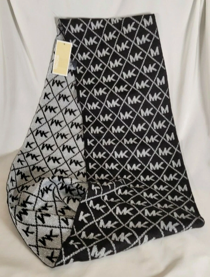 Michael Kors MK Logo Black and Silver Metallic Infinity Scarf