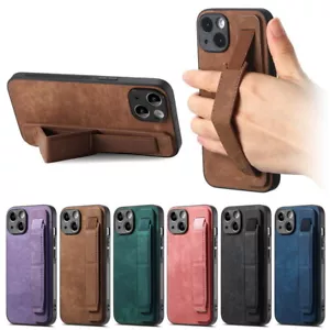 Hülle für iPhone 16 15 Pro Max 14 13 12 Stoßfest Leder Handschlaufe TPU Cover - Bild 1 von 18