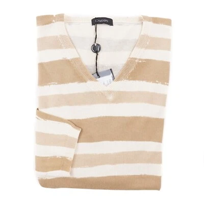 Suéter Cruciani Slim-Fit Tostado y Blanco Abstracto Rayas Algodón L (UE 52) NUEVO CON ETIQUETAS Foto 1 de 4