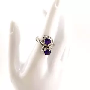 Amethyst Heart Stone Silver Tone STS Ring Size 7 - Picture 1 of 10