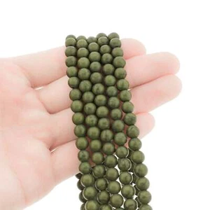 Round Imitation Gemstone Beads 6mm - Olive Green Marble - 1 Strand 68 Beads - Picture 1 of 1