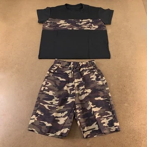 Cgllkn Boys US Size 12 Black Brown Colorblock Camouflage 2 Piece Shorts Set New - Picture 1 of 8