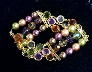 Multi color Bead & Link - Stretch Bracelet - Picture 1 of 3