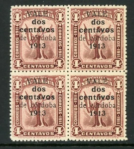 Nicaragua 1913 Liberty Gold Currency 2¢/4¢ Brown Violet Sc 318 Block Mint Q529 - Picture 1 of 6