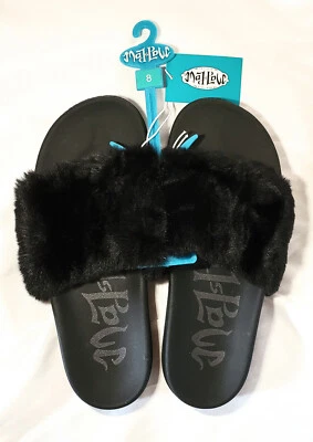 Women's Mad Love Black Fluffy Phoebe Slide Sandals Flip Flops - 7, 8, 9, 10, 11  - Image 1 of 3