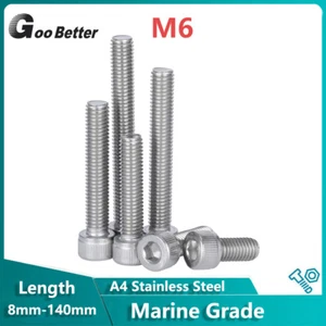 M6-6mm Fully Threaded Socket Cap Head Screws A4 Stainless Steel Hex Allen Bolts - Picture 1 of 11