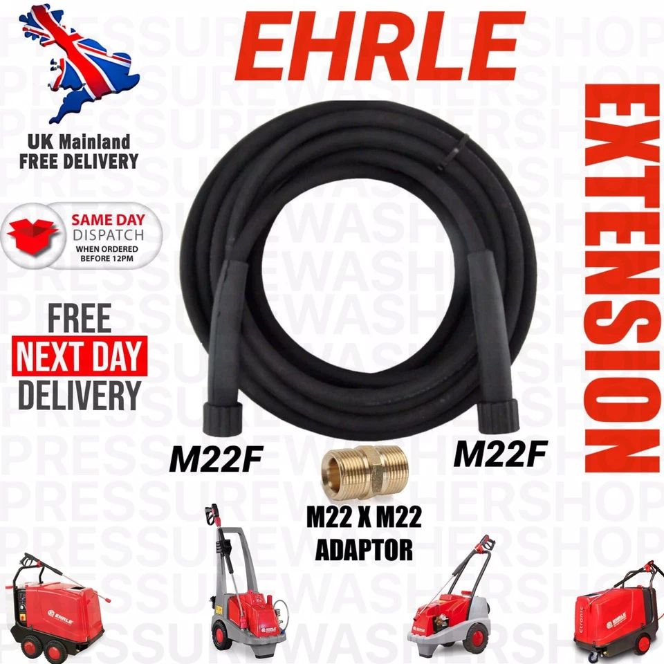 KARCHER NILFISK, INTERPUMP, EDGE, COMET, LAVOR, WESLEY, KRANZLE, 10 METROS EHRLE 500 BAR 2 CABLES MANGUERA A PRESIÓN LAVADORA A VAPOR LIMPIADOR A CHORRO LAVADO M22 F