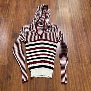 Vtg Name Droppers Stripe Hoodie Sweater M Red White Brown Pullover 70s 80s - Picture 1 of 8