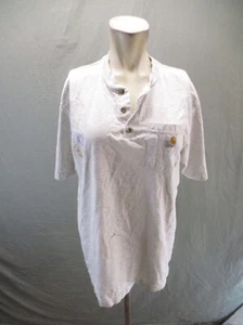Carhartt Size M Mens White Cotton Blend Crew Neck Short Sleeve Henley Shirt 720 - Picture 1 of 12