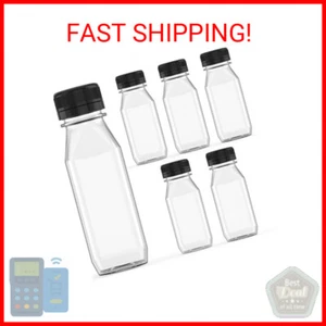 6 oz Plastic Juice Bottle Reusable Transparent Bulk Beverage Containers with Bla - Picture 1 of 2