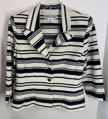 Women’s Jessica Howard Dress Jacket- Black & White Striped-Size 10-USA Made - Image 1 of 4