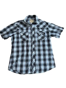 Vintage Wrangler Shirt Western Pearl Snap Western L Blue Plaid Adult Men - Picture 1 of 9