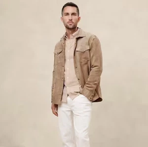 Men's Banana Republic Oxford Slim Fit Untucked Shirt in Fall Khaki Size M ~ NEW - Picture 1 of 8