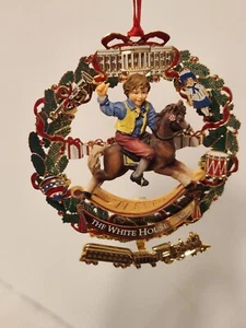 THE WHITE HOUSE 2003 CHRISTMAS ORNAMENT WREATH W/TOYS BOY ON ROCKING HORSE 3X3.5 - Picture 1 of 13