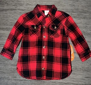Wonder Nation Boys Buffalo Plaid Button Up Shirt 12 Months NWT - Picture 1 of 3