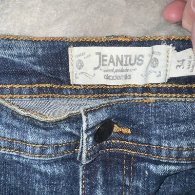 Akademiks Jeanius Jeans Mens 34 Blue Denim Straight Leg Distressed Cotton 34x29 - Image 1 of 4
