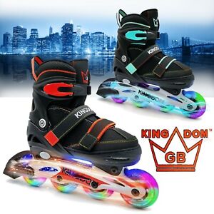 Kingdom GB Metro Adjustable Inline Roller Blades LED Light Up Wheels Kids Skates