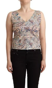 Blusa sin mangas multicolor para mujer Galliano 100 % algodón floral cuello en V - Imagen 1 de 4