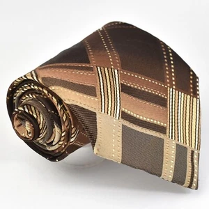 Galla Mens Tie Brown Geometric Striped Vntg Trevira Blend Embroidered 55 x 4 in - Picture 1 of 11