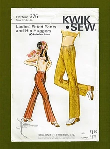 70 Vintage Waist High & Hip Hugger Pants~UNCUT/Factory Fold (12-16) Kwik Sew 376 - Picture 1 of 3