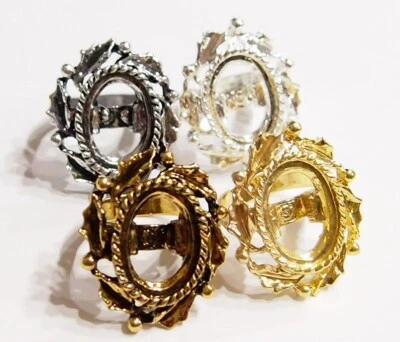 4 Colores de Hojas de Corona Victoriana Art Deco 18x13mm Ajustes de Anillo Ajustables Foto 1 de 4