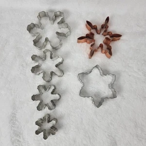 Set Of 6 Vintage Snowflake Cookie Cutters Metal Copper Christmas  - Picture 1 of 8
