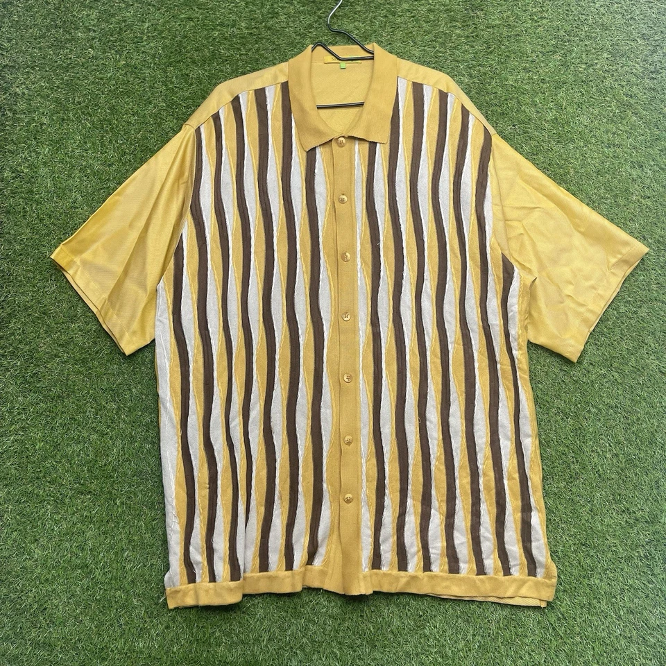 Camisa masculina estilo Coogi com botões manga curta manga curta ocidental prata anos 90 malha 3D - Imagem 1 de 4