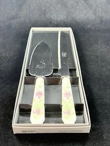 Vintage Shafford Jade Lily Cake Set Porcelain Handles Bridal Set Japan In Box - Picture 1 of 7