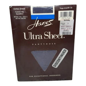 1989 Hanes Ultra Sheer Control Top Pantyhose 710 Sandalfoot Size E Silver Smoke - Picture 1 of 2