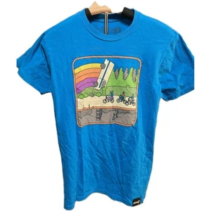 Super 7 Bike Ride Upside Down Neon Short Sleeve Blue Crew Neck T Shirt Small - Picture 1 of 8