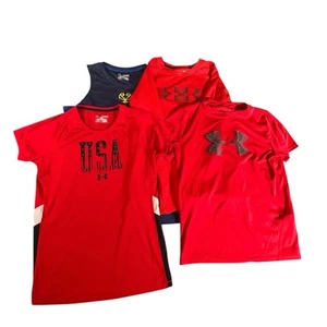 Lot of 4 Under Armour Boys YXL Shirts Heatgear & AllSeasonGear Red USA Logo - Picture 1 of 15